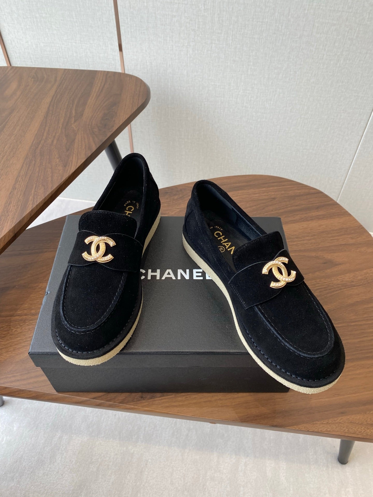 CC LOAFERS IN BLACK SUEDE GOLD HARDWARE - 35