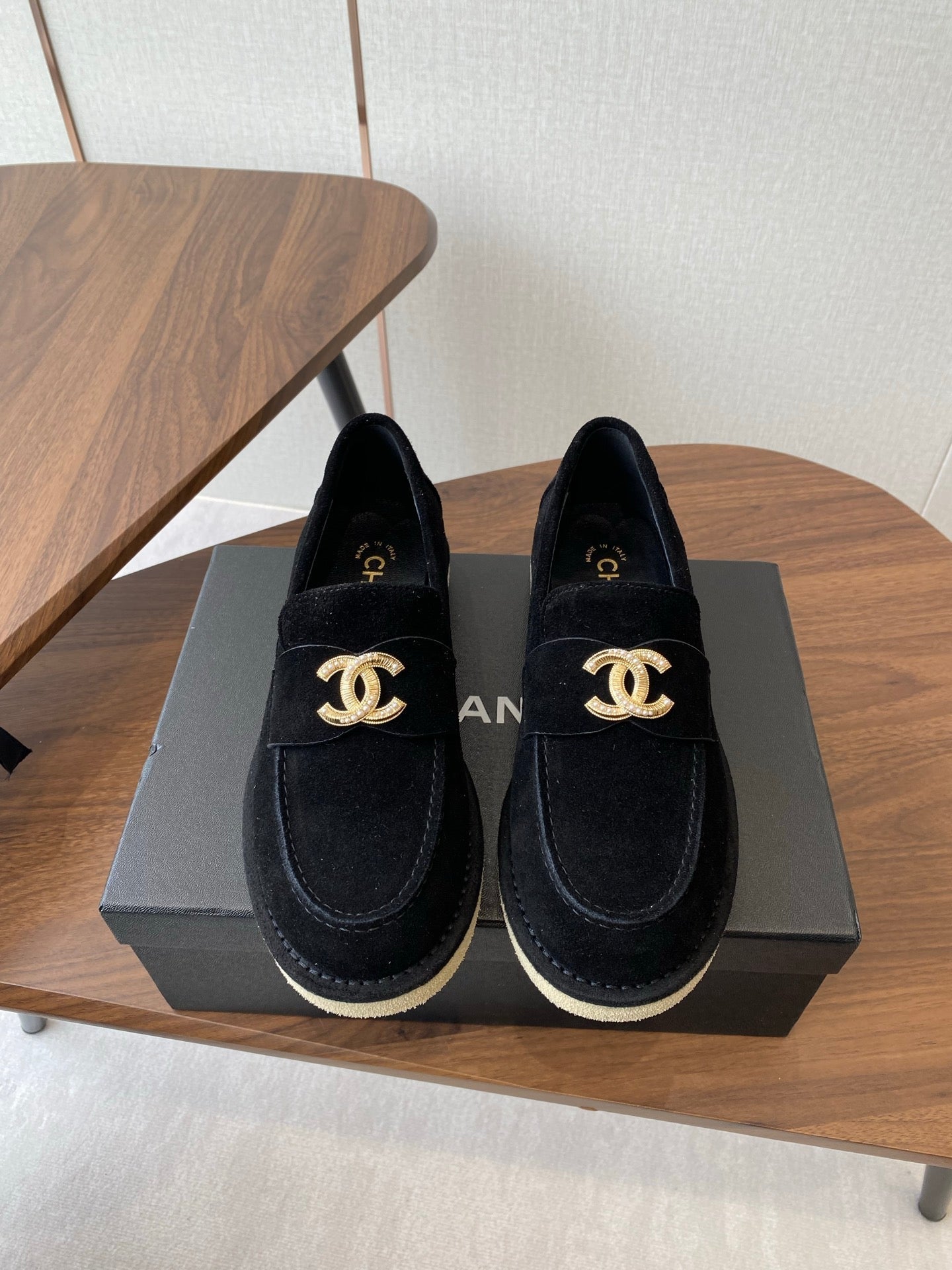 CC LOAFERS IN BLACK SUEDE GOLD HARDWARE - 35