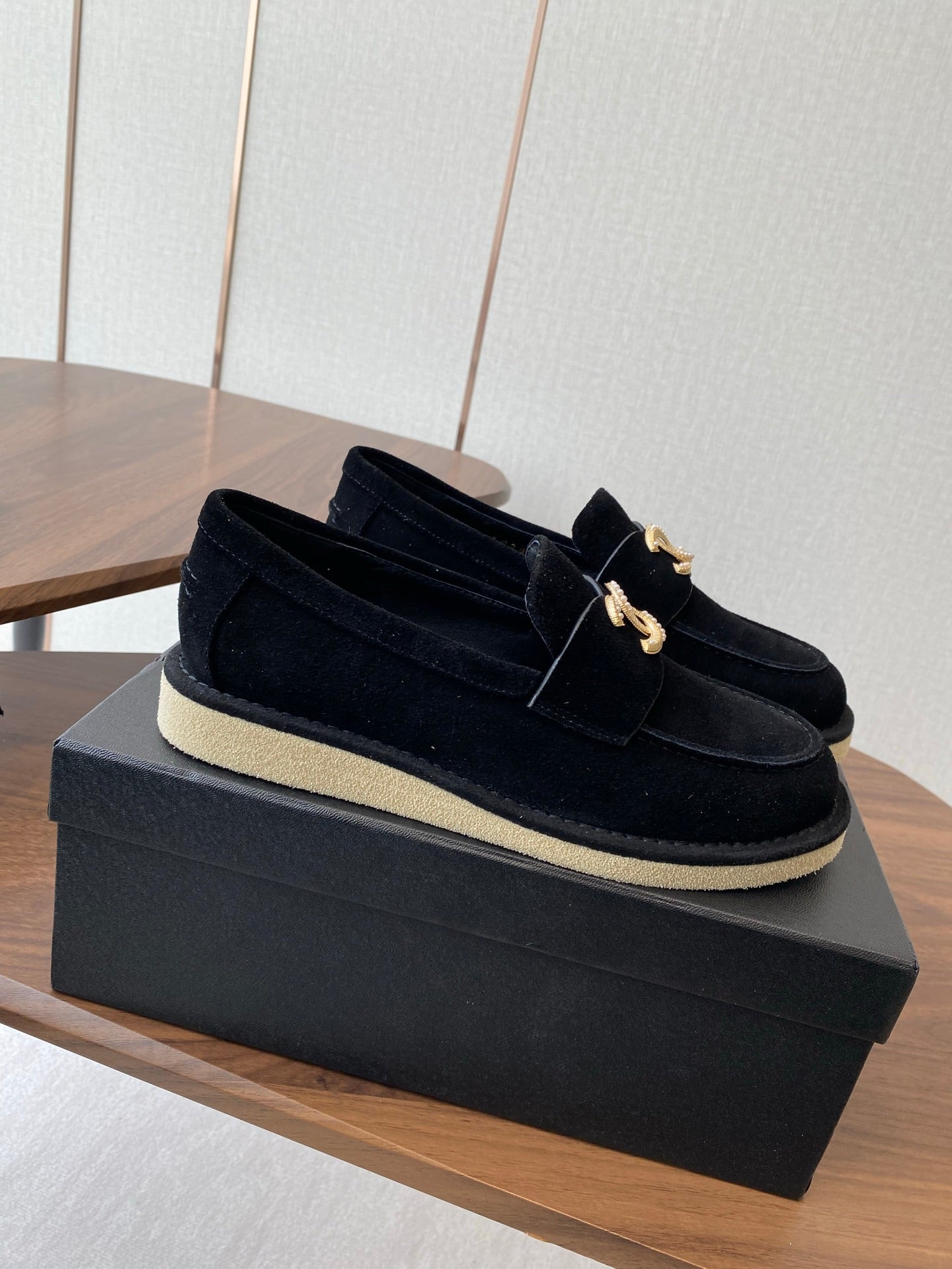 CC LOAFERS IN BLACK SUEDE GOLD HARDWARE - 35