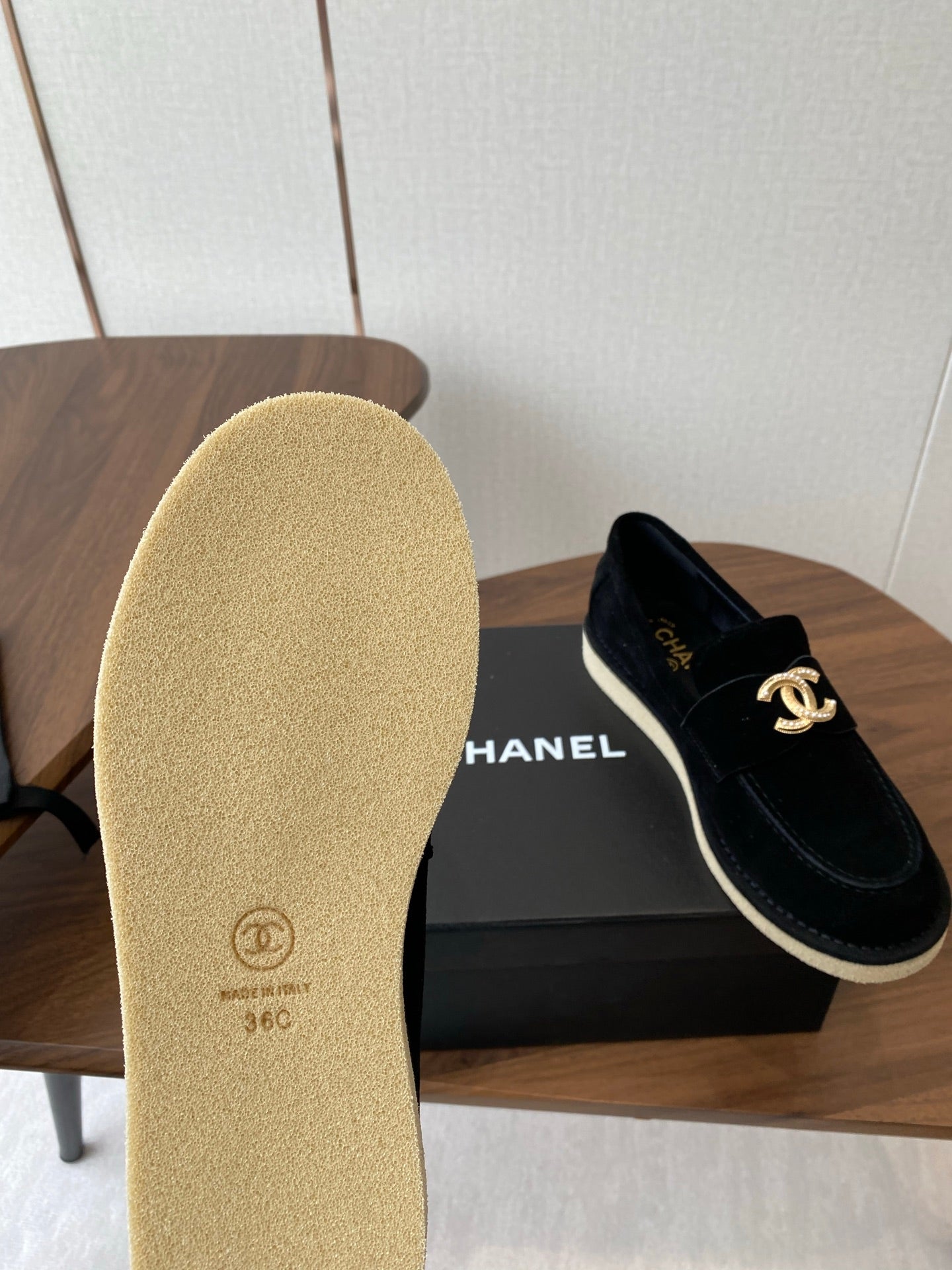 CC LOAFERS IN BLACK SUEDE GOLD HARDWARE - 35