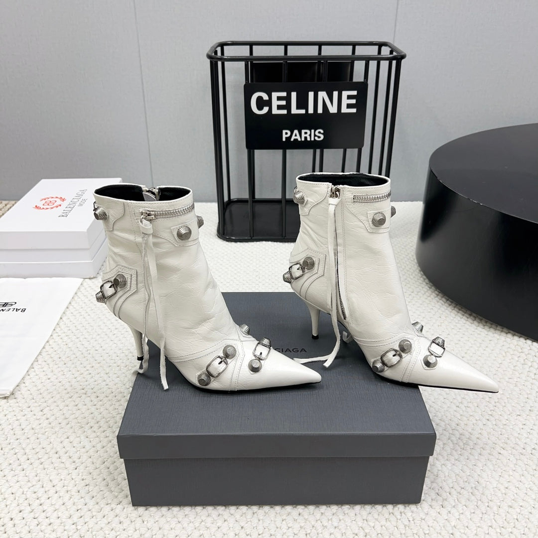 CAGOLE HIGH BOOTS IN WHITE LAMBSKIN - 34