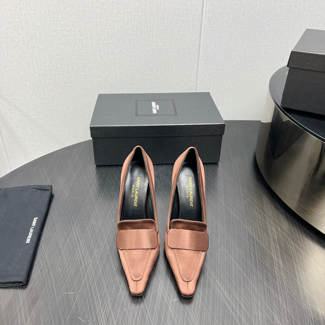D'ORSAY PUMPS IN TOFFEE BROWN SILK - 34