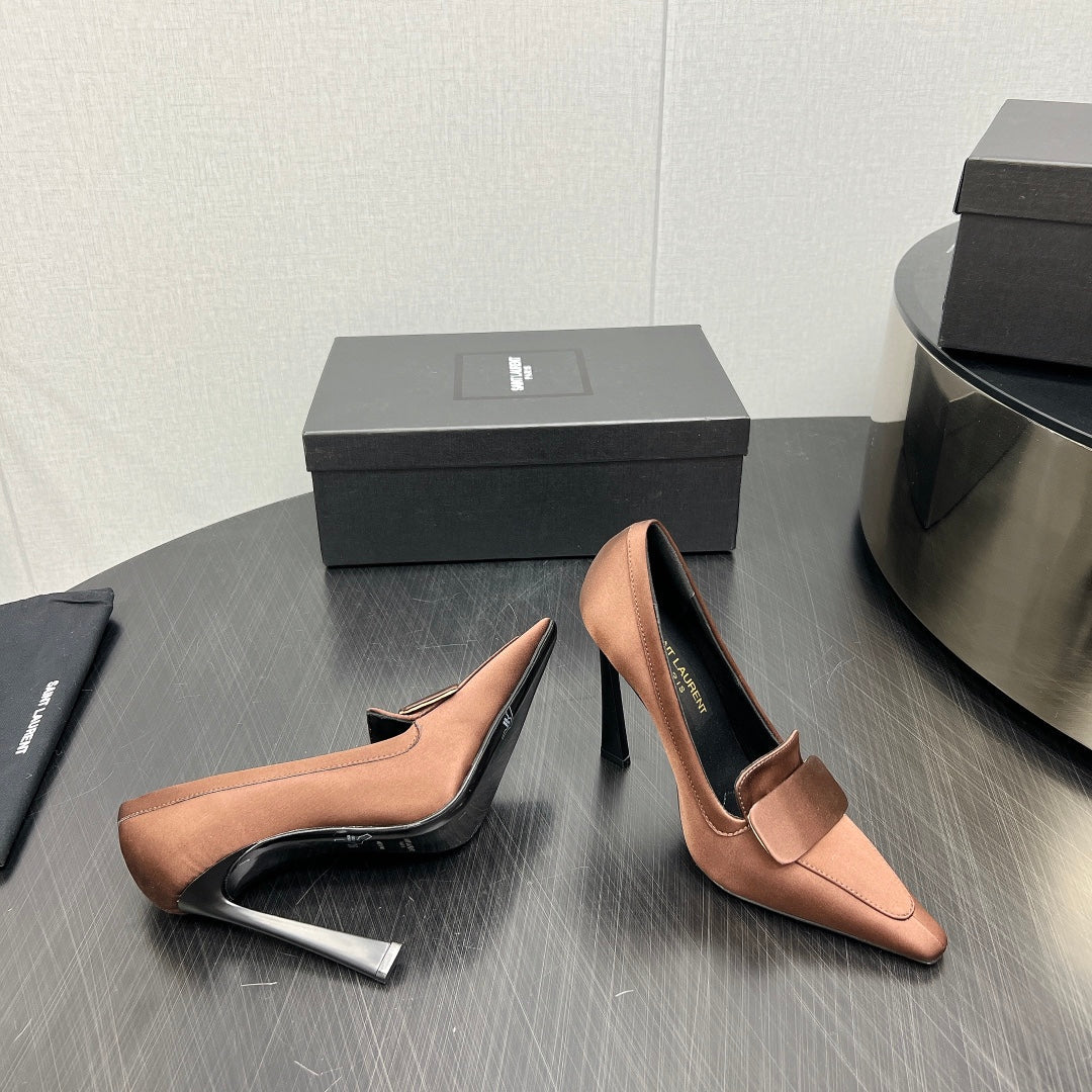 D'ORSAY PUMPS IN TOFFEE BROWN SILK - 34