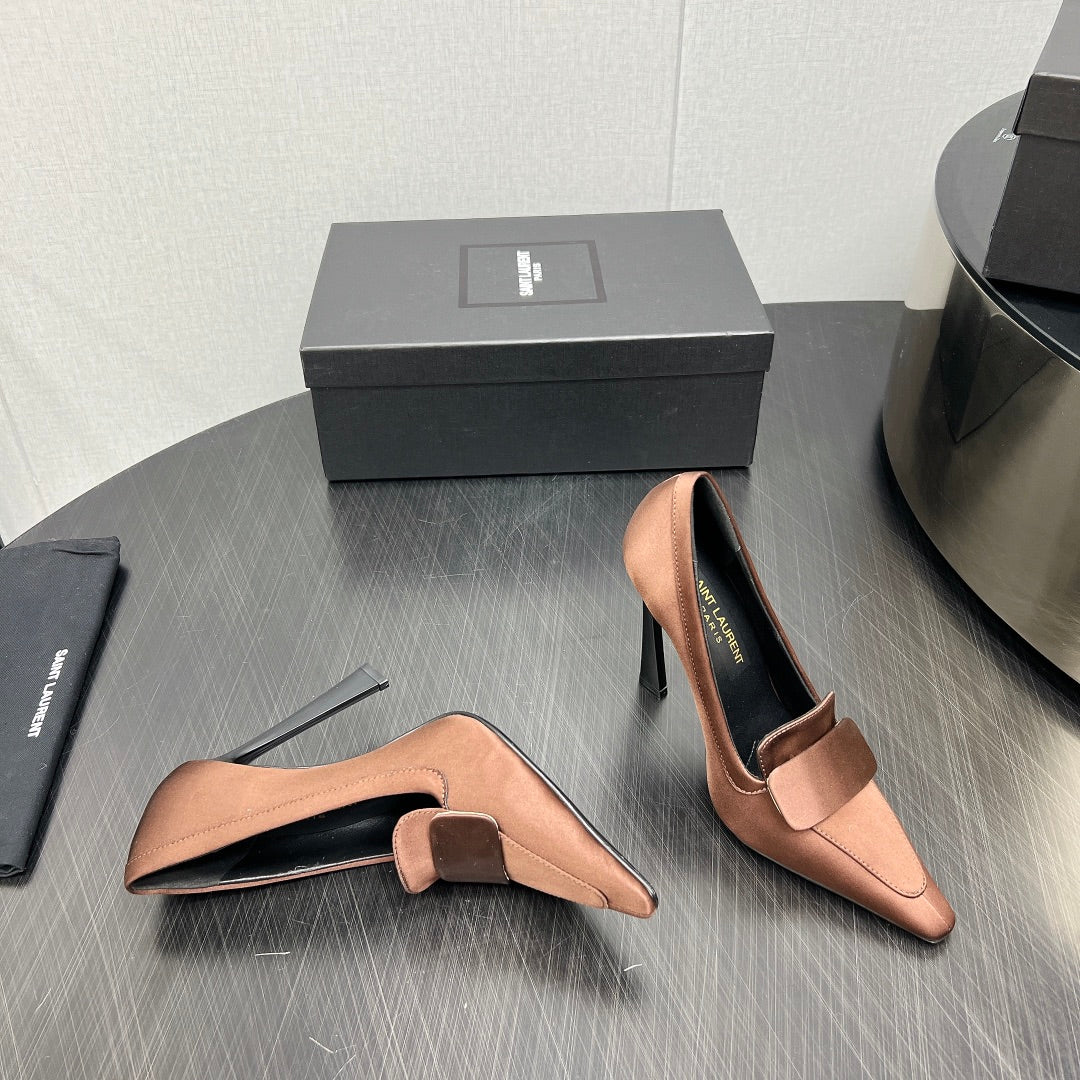 D'ORSAY PUMPS IN TOFFEE BROWN SILK - 34
