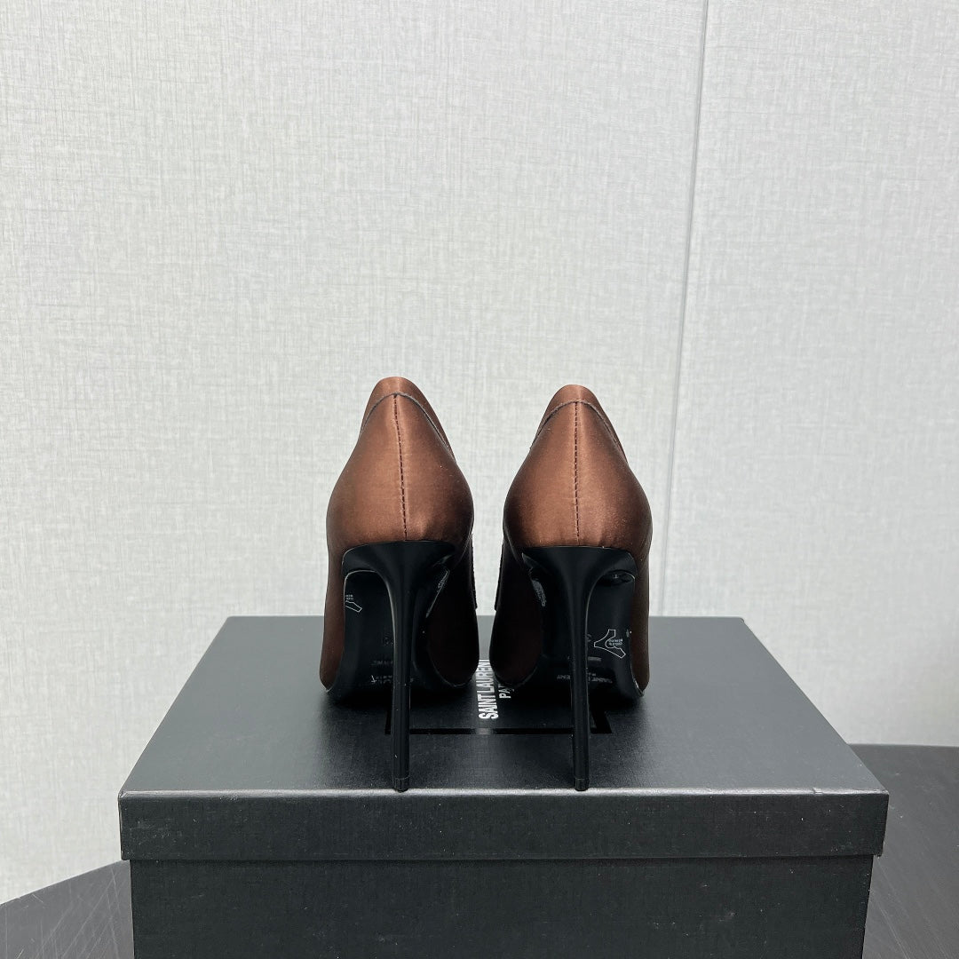 D'ORSAY PUMPS IN TOFFEE BROWN SILK - 34