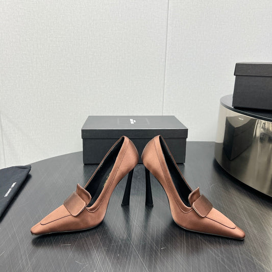 D'ORSAY PUMPS IN TOFFEE BROWN SILK - 34