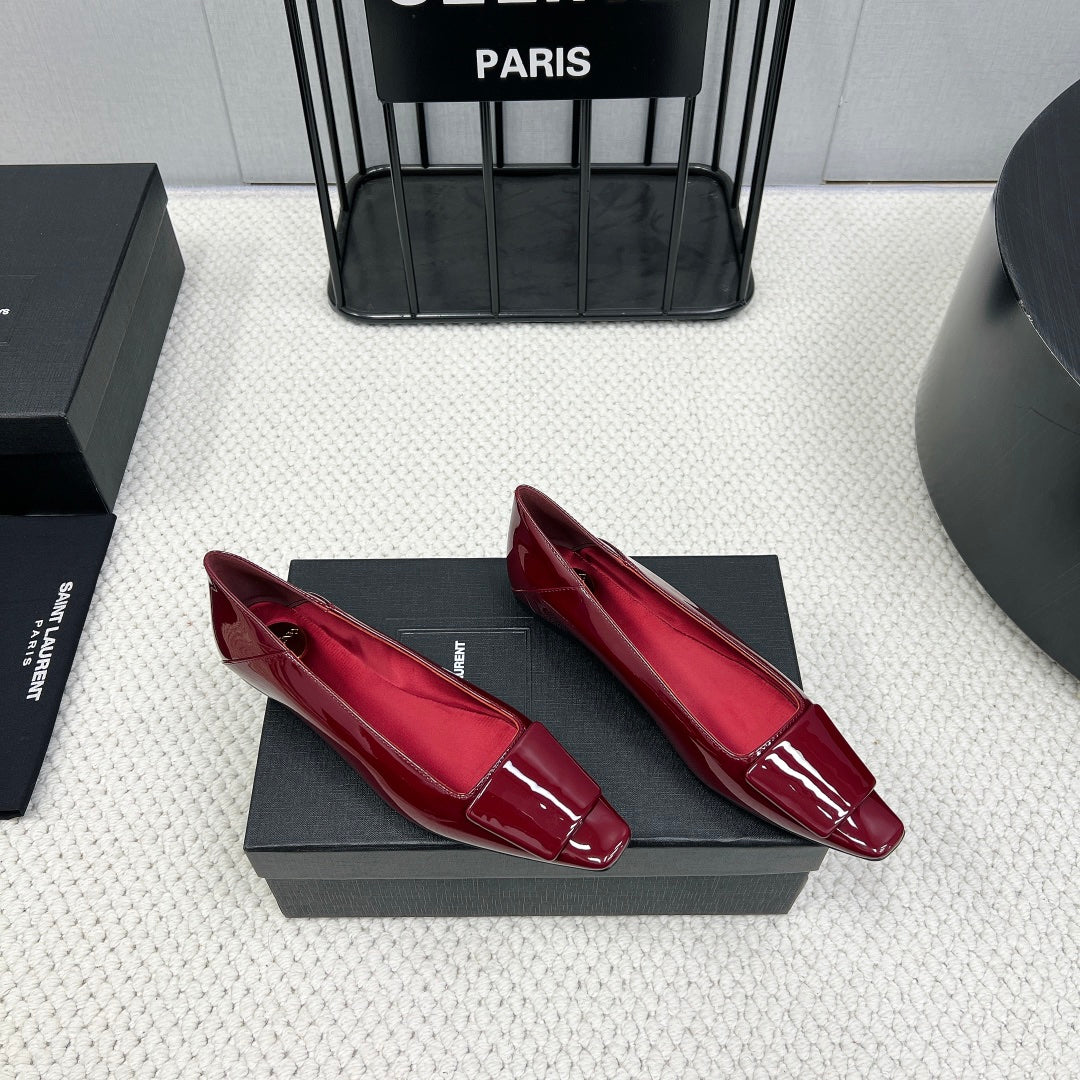 POPPY BALLET FLATS IN BURGUNDY RED GLOSSY LAMBSKIN - 35