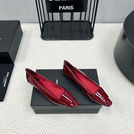 POPPY BALLET FLATS IN BURGUNDY RED GLOSSY LAMBSKIN - 35