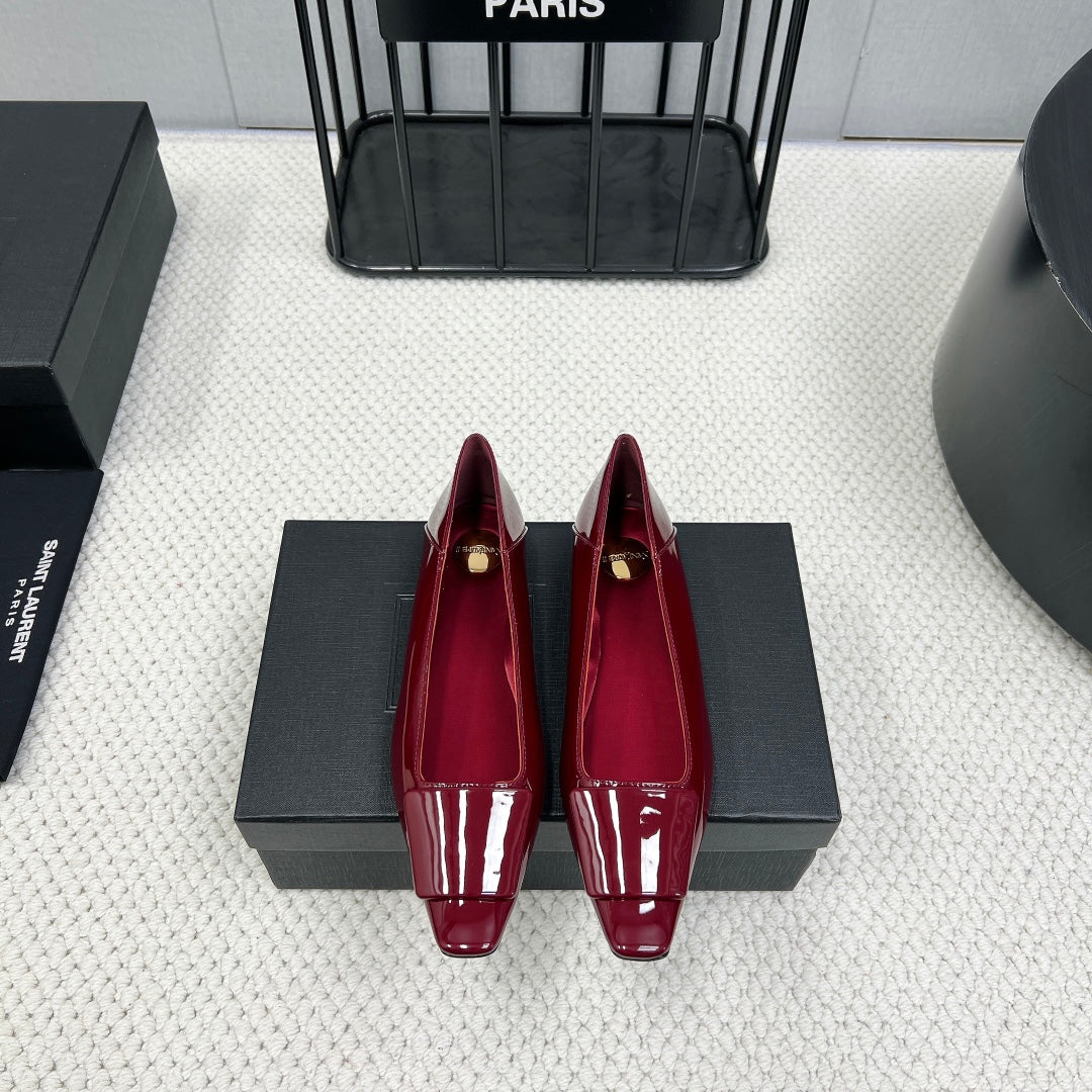 POPPY BALLET FLATS IN BURGUNDY RED GLOSSY LAMBSKIN - 35