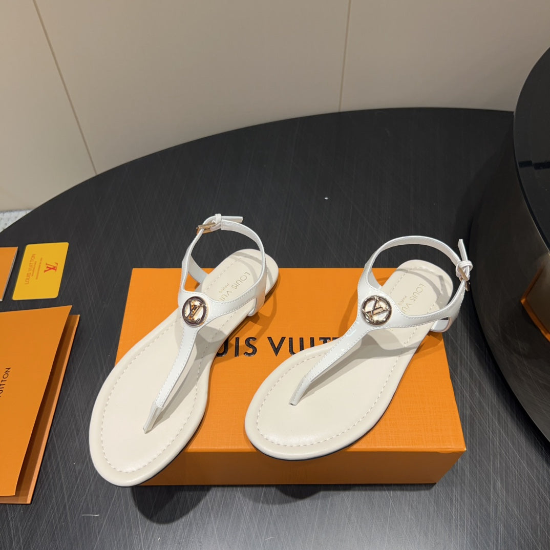 LV THONG SANDALS 25S IN WHITE CALFSKIN WITH GOLD HARDWARE - 35