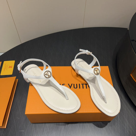 LV THONG SANDALS 25S IN WHITE CALFSKIN WITH GOLD HARDWARE - 35
