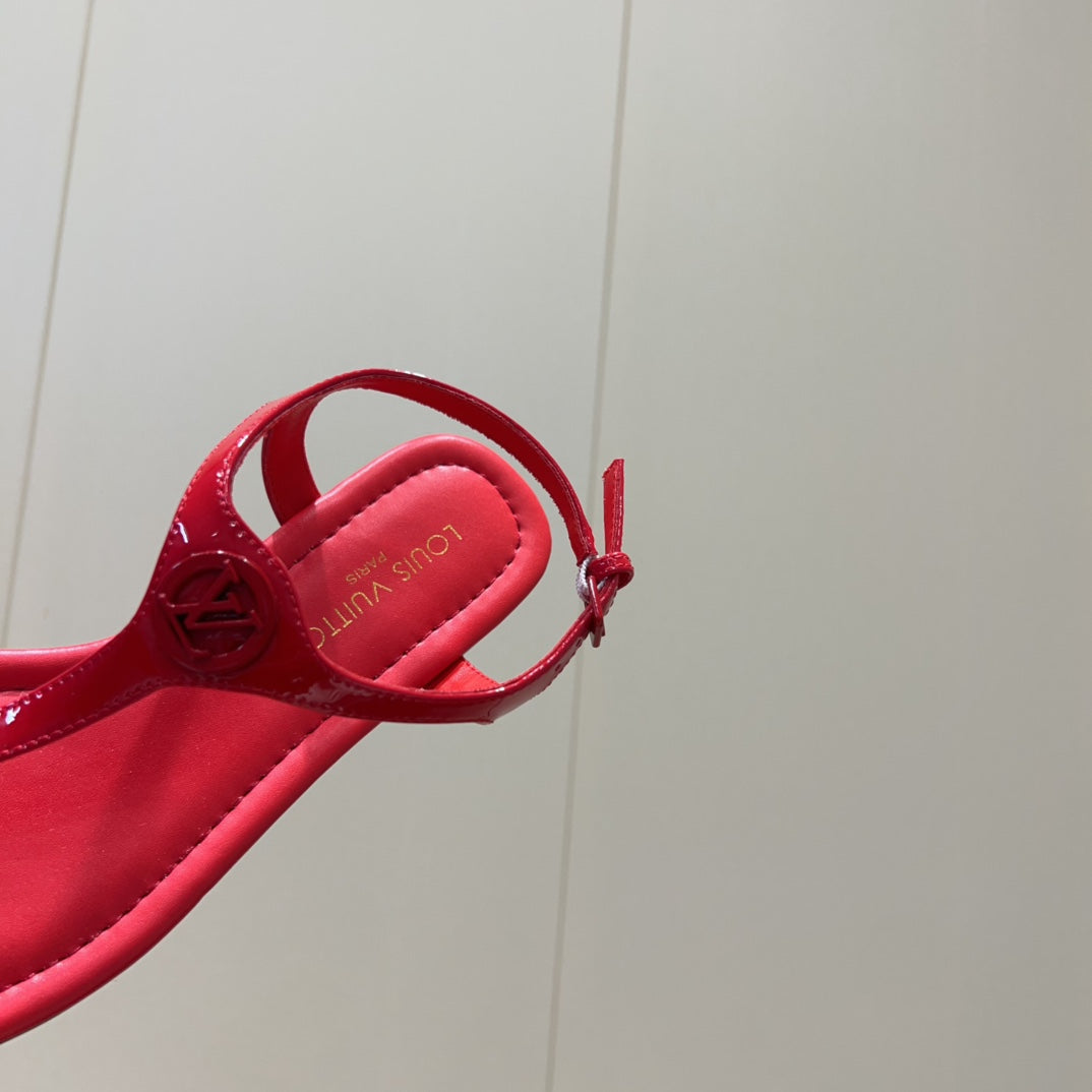 LV THONG SANDALS 25S IN RED CALFSKIN WITH RED HARDWARE - 35