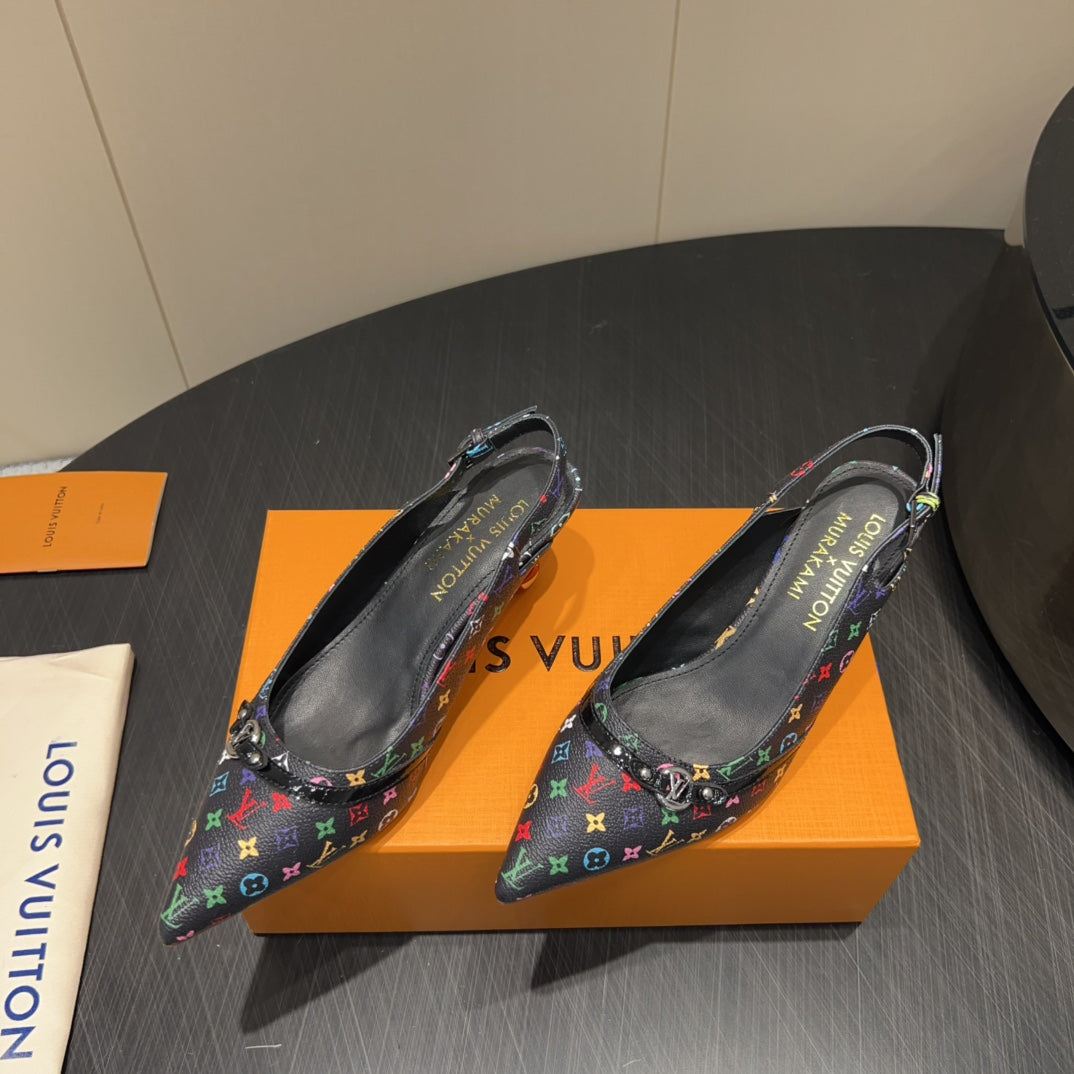 LV HIGH SLINGBACK LOGO PRINT 25S 55MM IN BLACK CALFSKIN - 35