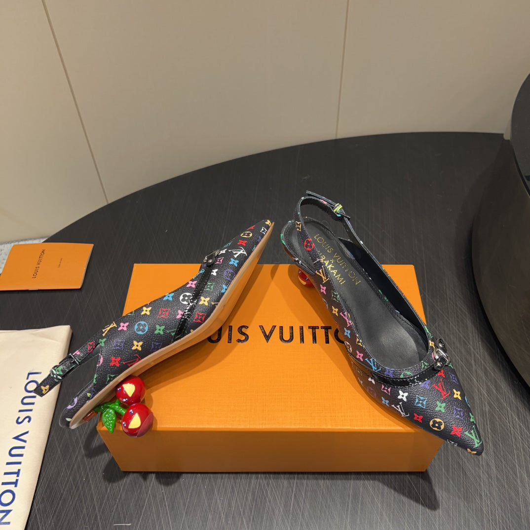 LV HIGH SLINGBACK LOGO PRINT 25S 55MM IN BLACK CALFSKIN - 35
