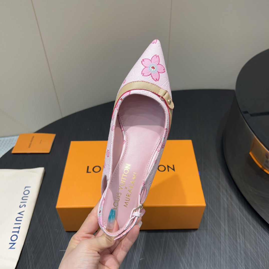 LV HIGH SLINGBACK LOGO PRINT 25S 55 MM IN LIGHT PINK CALFSKIN - 35