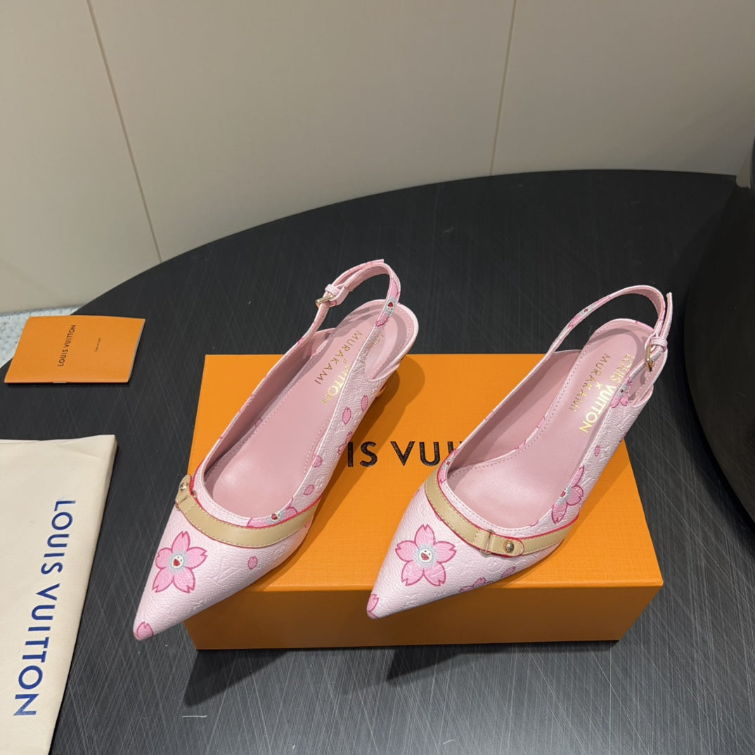 LV HIGH SLINGBACK LOGO PRINT 25S 55 MM IN LIGHT PINK CALFSKIN - 35