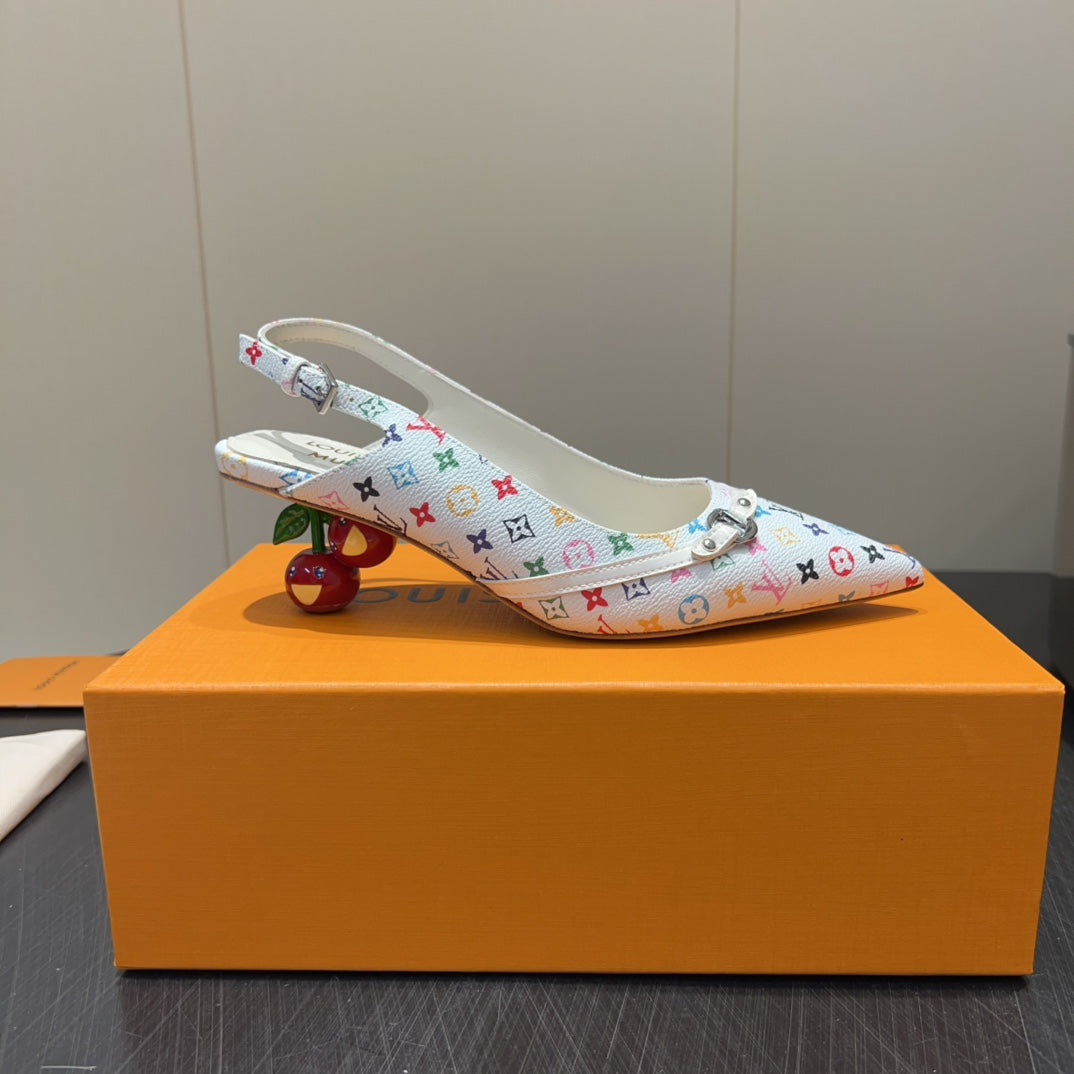 LV HIGH SLINGBACK LOGO PRINT 25S 55 MM IN WHITE CALFSKIN - 35