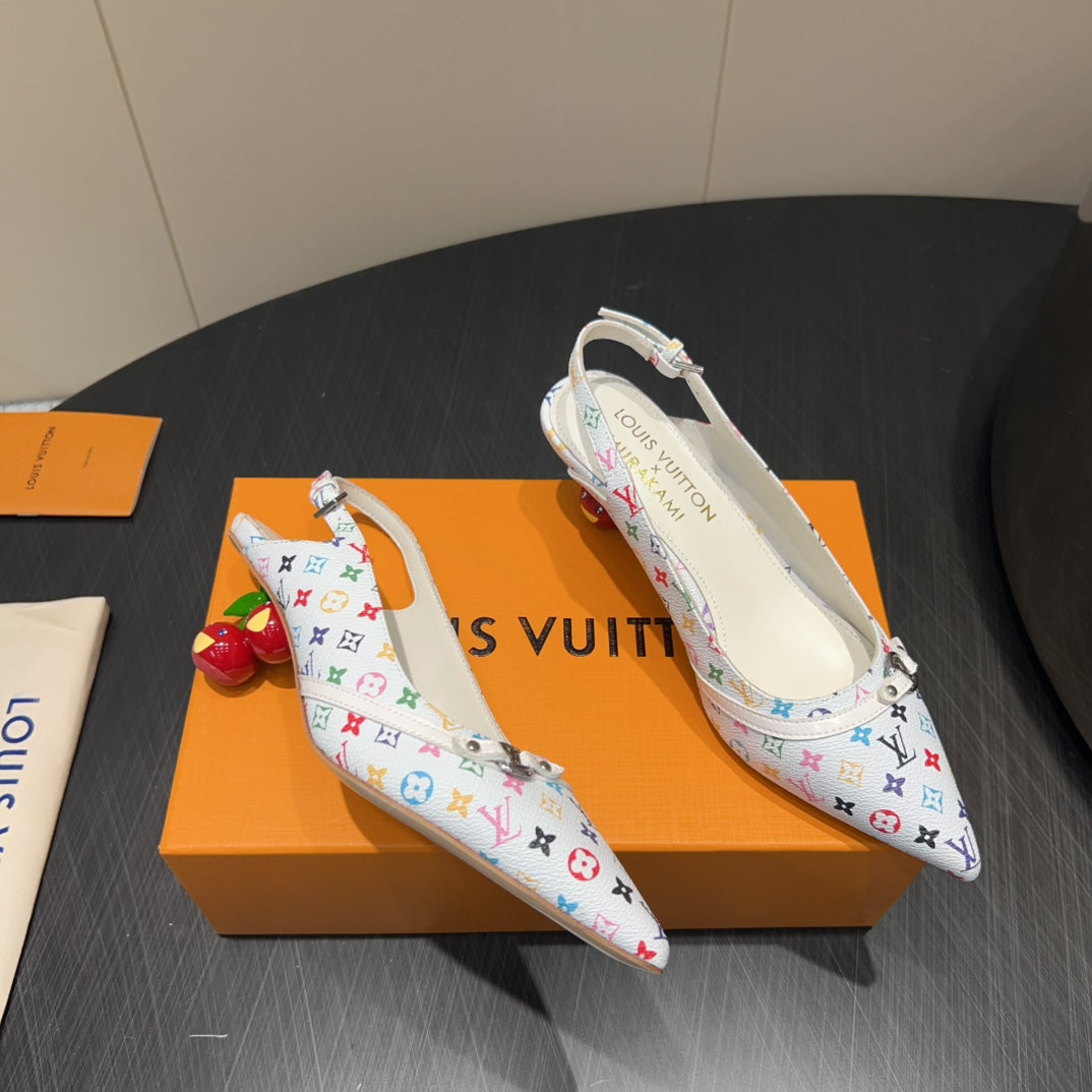 LV HIGH SLINGBACK LOGO PRINT 25S 55 MM IN WHITE CALFSKIN - 35