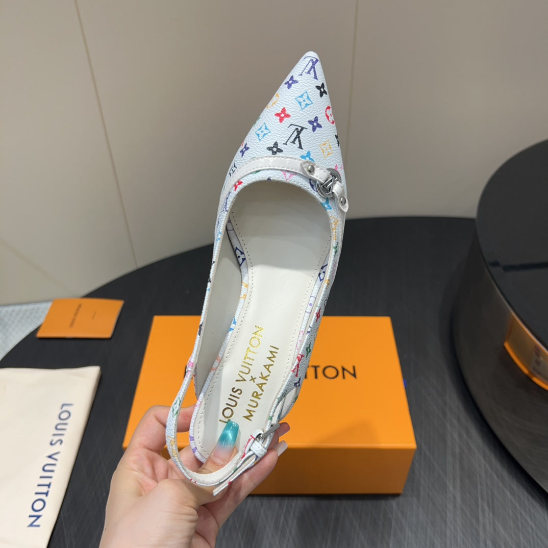 LV HIGH SLINGBACK LOGO PRINT 25S 55 MM IN WHITE CALFSKIN - 35