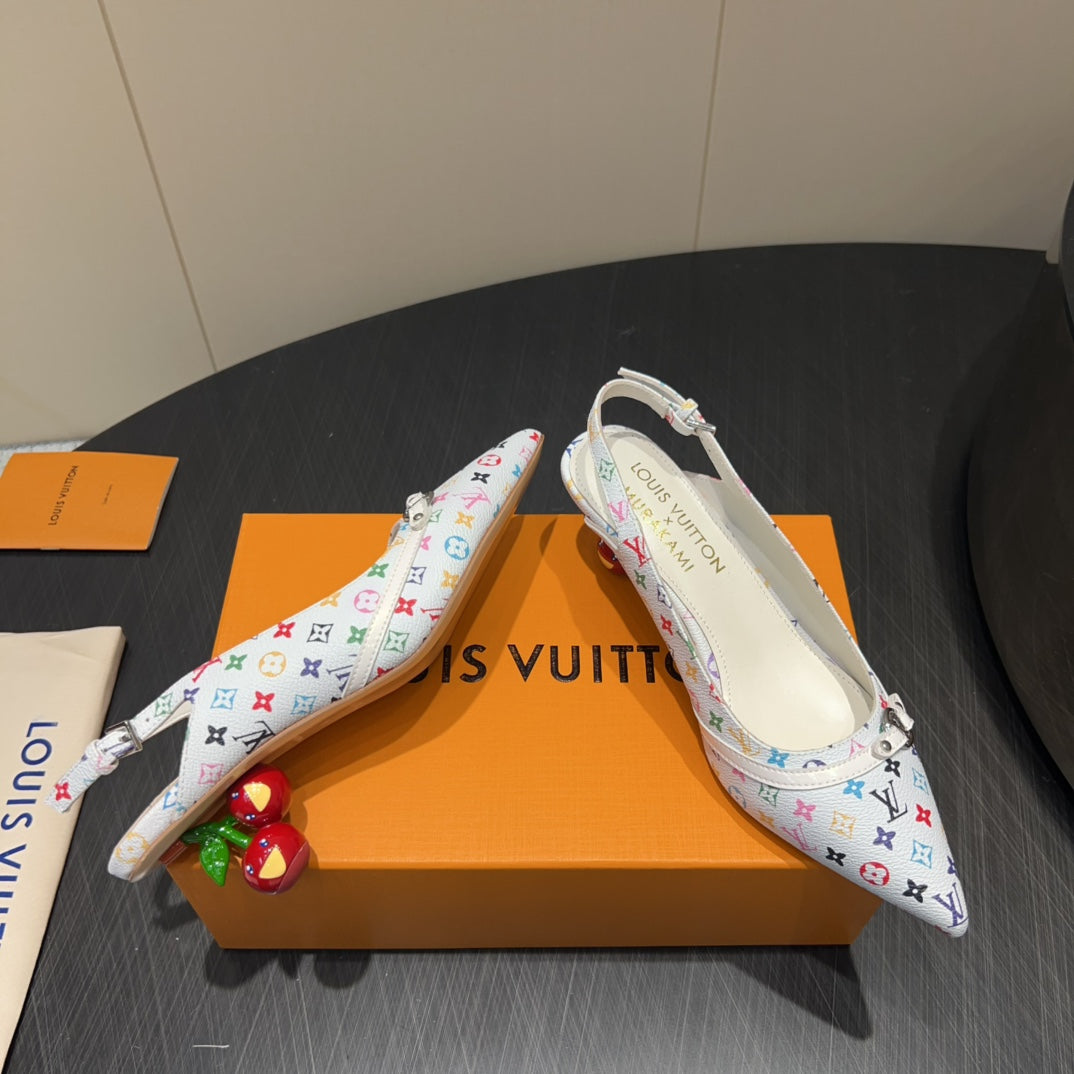 LV HIGH SLINGBACK LOGO PRINT 25S 55 MM IN WHITE CALFSKIN - 35