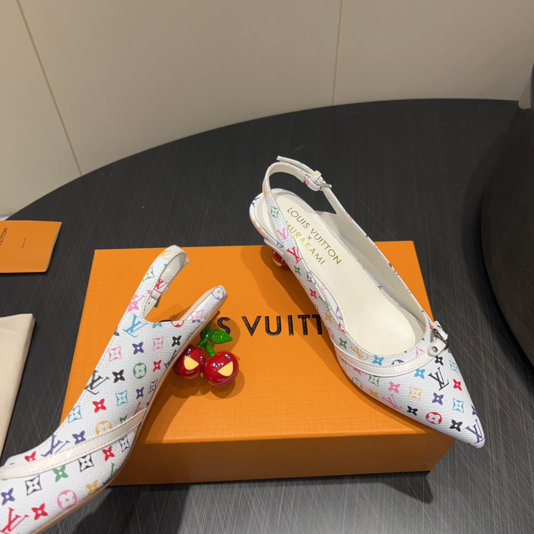 LV HIGH SLINGBACK LOGO PRINT 25S 55 MM IN WHITE CALFSKIN - 35