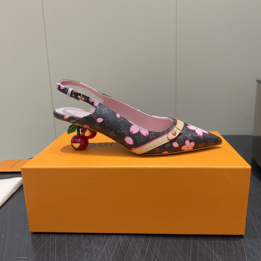 LV HIGH SLINGBACK LOGO PRINT 25S 55 MM IN DARK BROWN CALFSKIN - 35