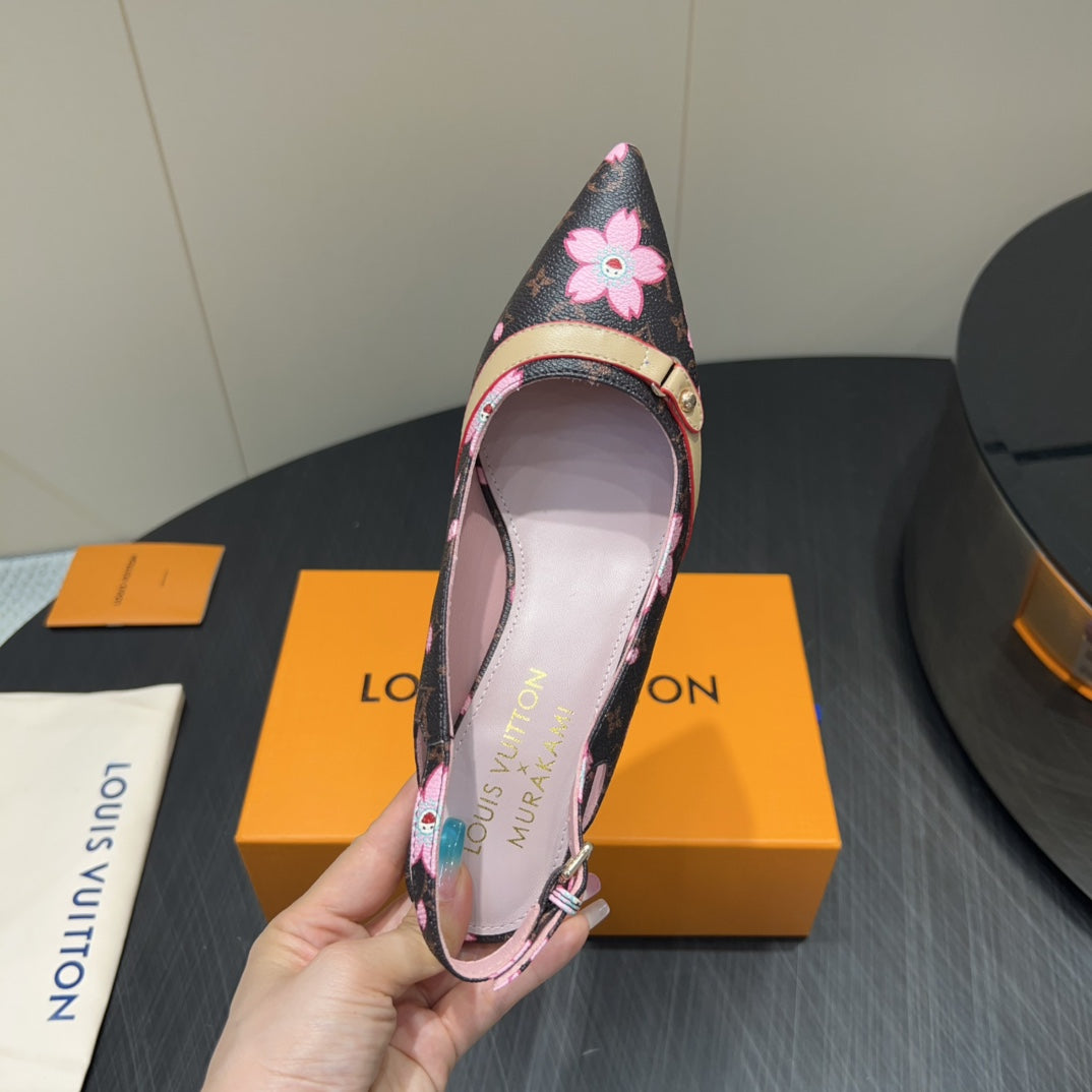 LV HIGH SLINGBACK LOGO PRINT 25S 55 MM IN DARK BROWN CALFSKIN - 35