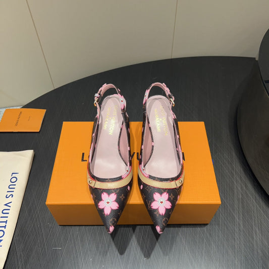 LV HIGH SLINGBACK LOGO PRINT 25S 55 MM IN DARK BROWN CALFSKIN - 35
