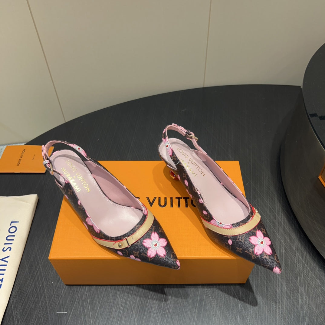LV HIGH SLINGBACK LOGO PRINT 25S 55 MM IN DARK BROWN CALFSKIN - 35