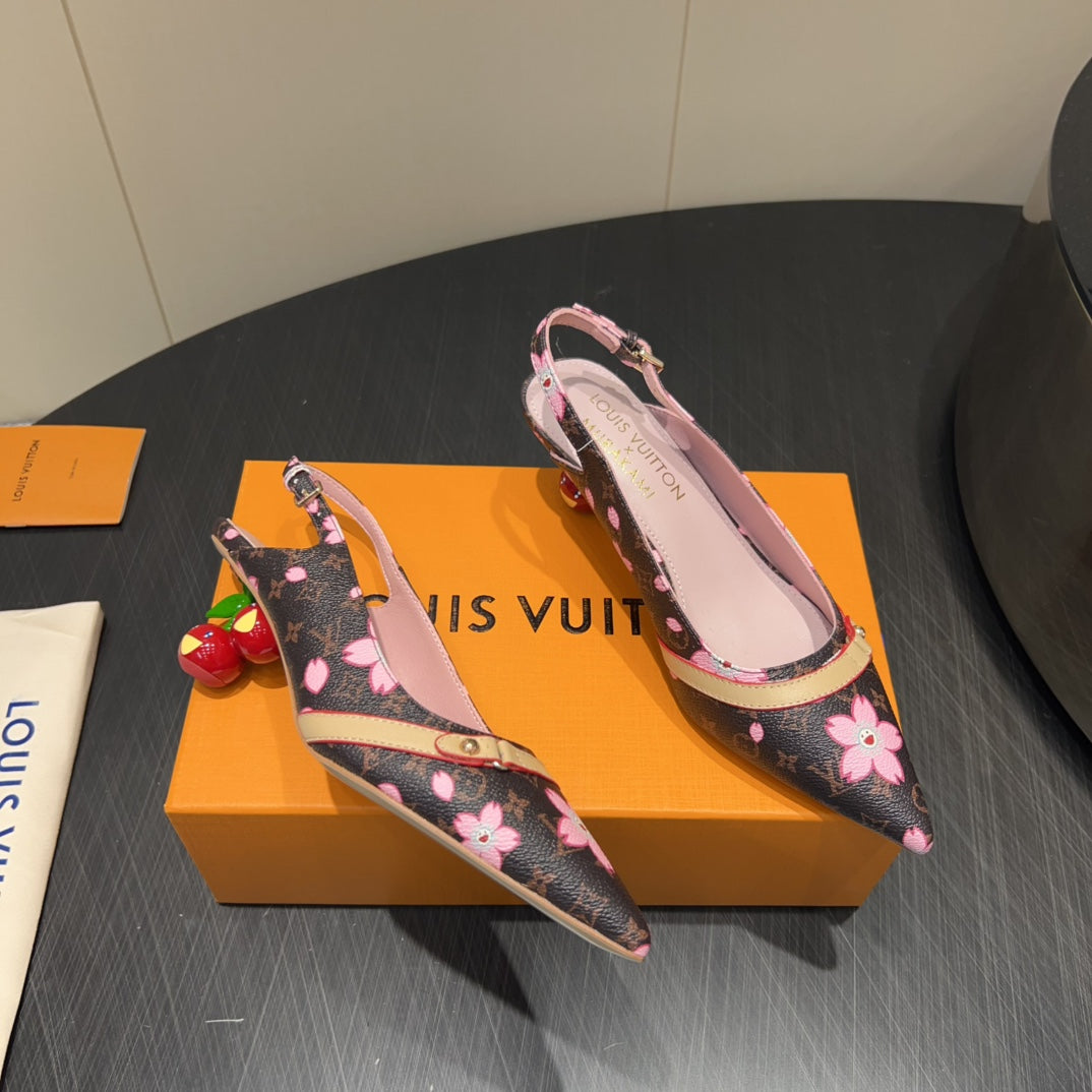 LV HIGH SLINGBACK LOGO PRINT 25S 55 MM IN DARK BROWN CALFSKIN - 35