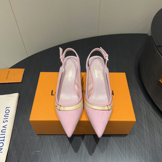 LV HIGH SLINGBACK 25S 55MM IN LIGHT PINK DENIM - 35