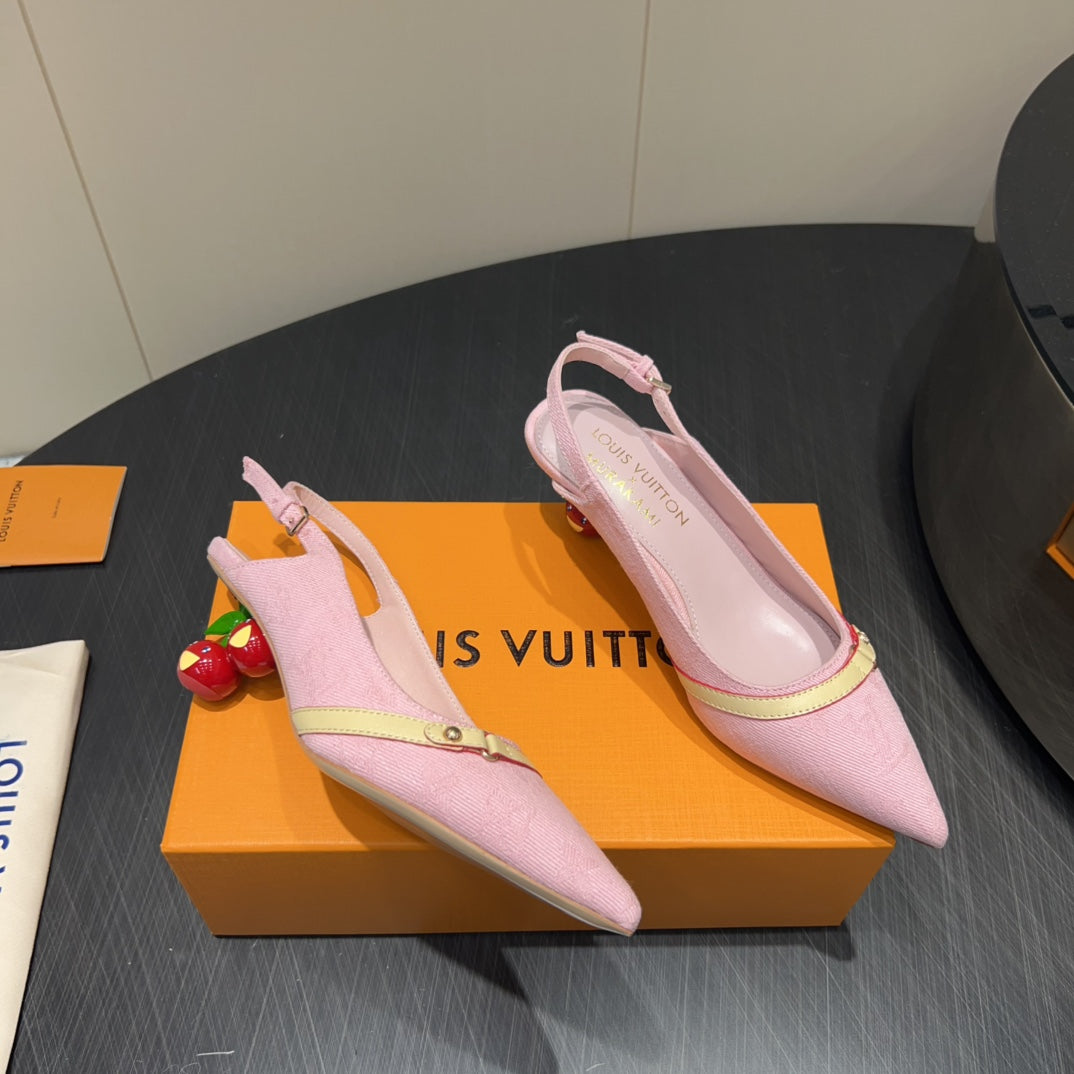 LV HIGH SLINGBACK 25S 55MM IN LIGHT PINK DENIM - 35