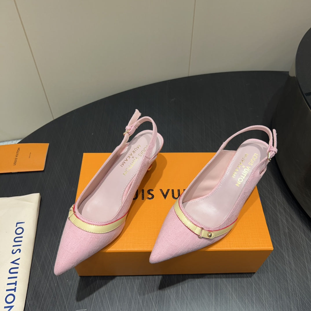 LV HIGH SLINGBACK 25S 55MM IN LIGHT PINK DENIM - 35