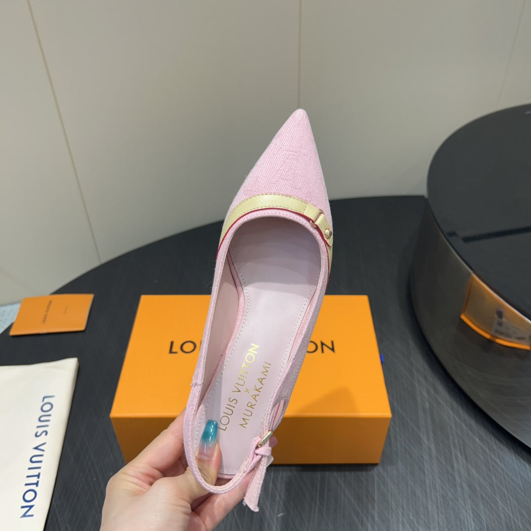 LV HIGH SLINGBACK 25S 55MM IN LIGHT PINK DENIM - 35