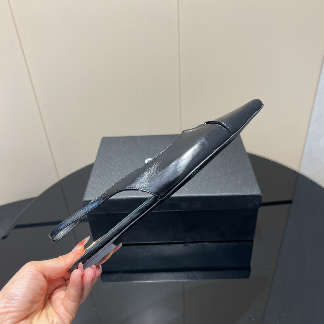 YSL SLINGBACK FLATS 25S IN BLACK LAMBSKIN WITH GOLD HARDWARE - 35