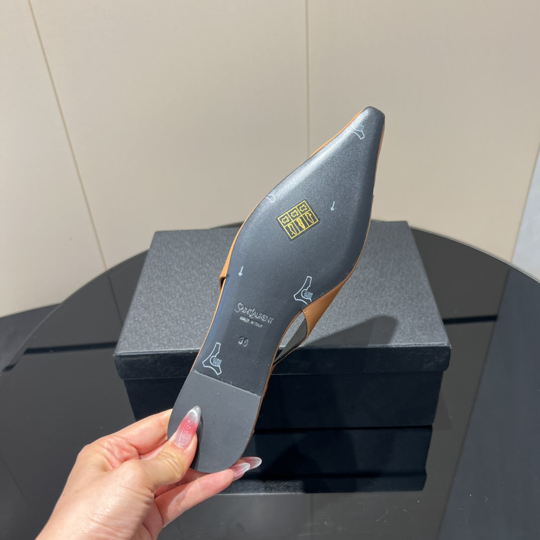 YSL SLINGBACK FLATS 25S IN MUTED ORANGE LAMBSKIN WITH GOLD HARDWARE - 35