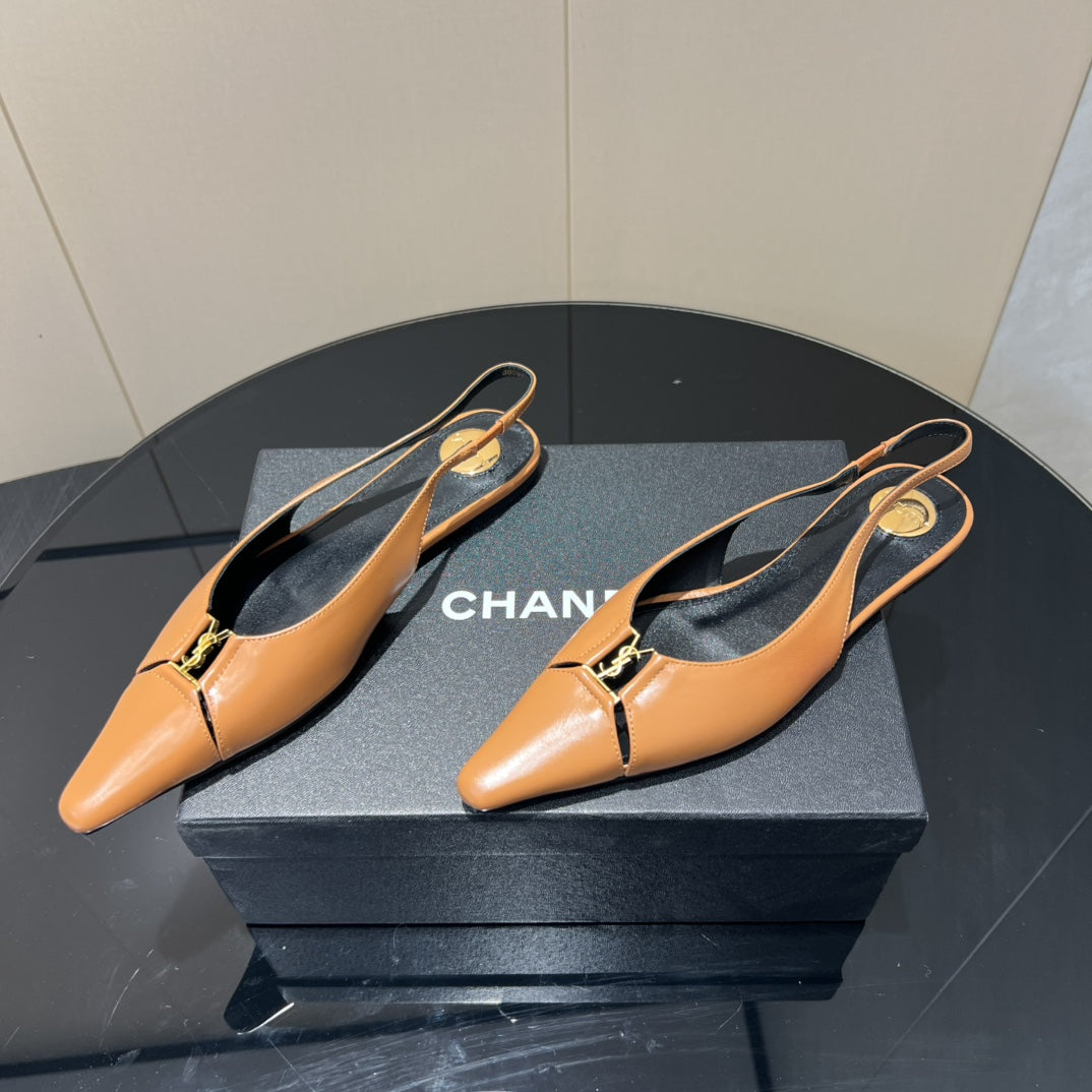 YSL SLINGBACK FLATS 25S IN MUTED ORANGE LAMBSKIN WITH GOLD HARDWARE - 35