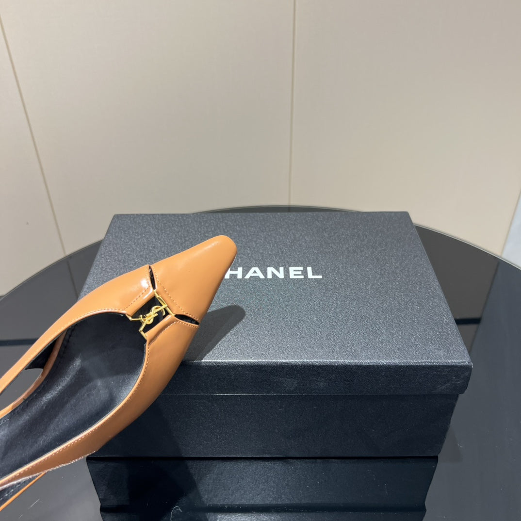 YSL SLINGBACK FLATS 25S IN MUTED ORANGE LAMBSKIN WITH GOLD HARDWARE - 35