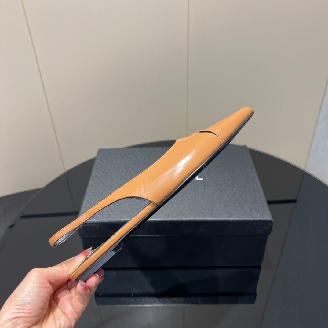 YSL SLINGBACK FLATS 25S IN MUTED ORANGE LAMBSKIN WITH GOLD HARDWARE - 35