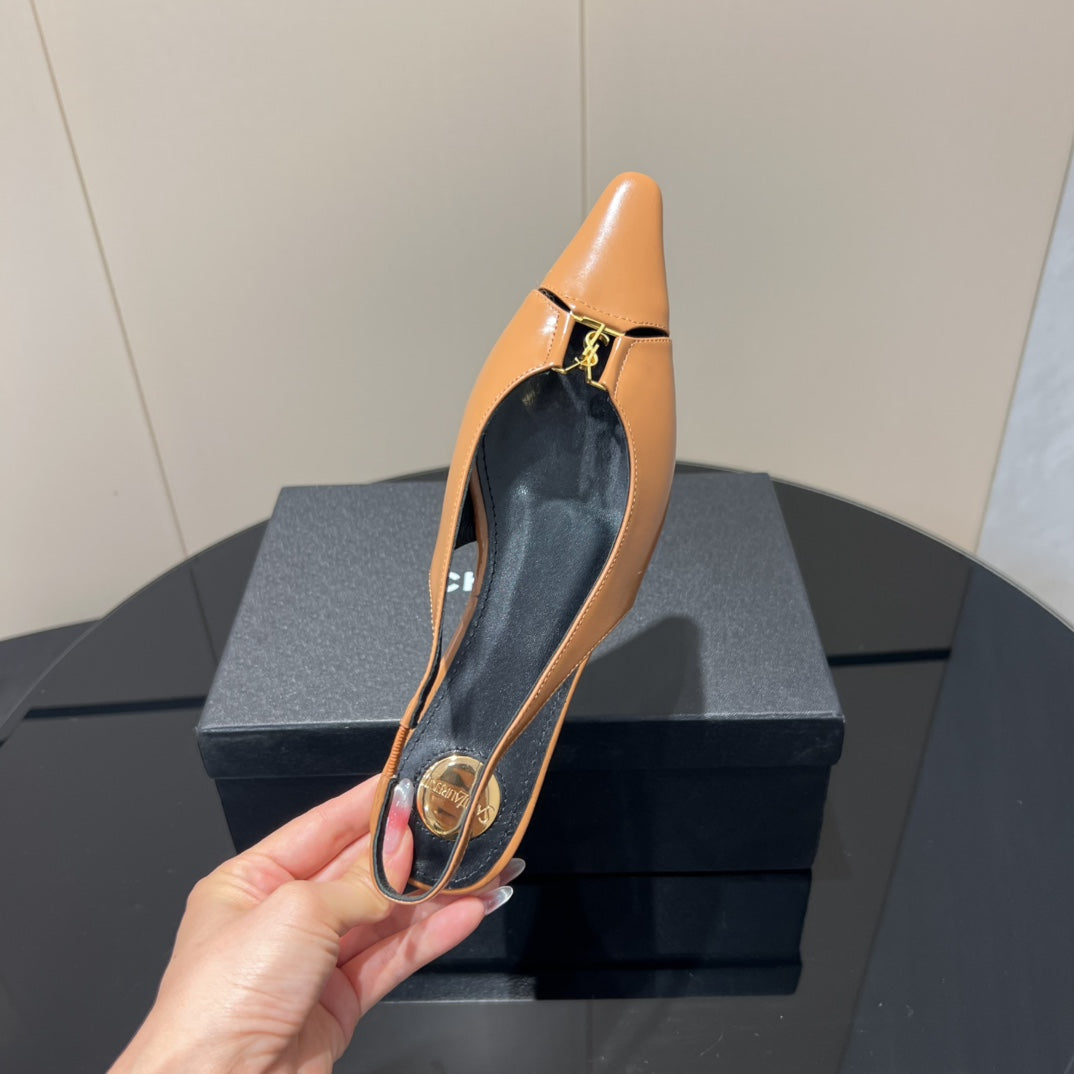 YSL SLINGBACK FLATS 25S IN MUTED ORANGE LAMBSKIN WITH GOLD HARDWARE - 35