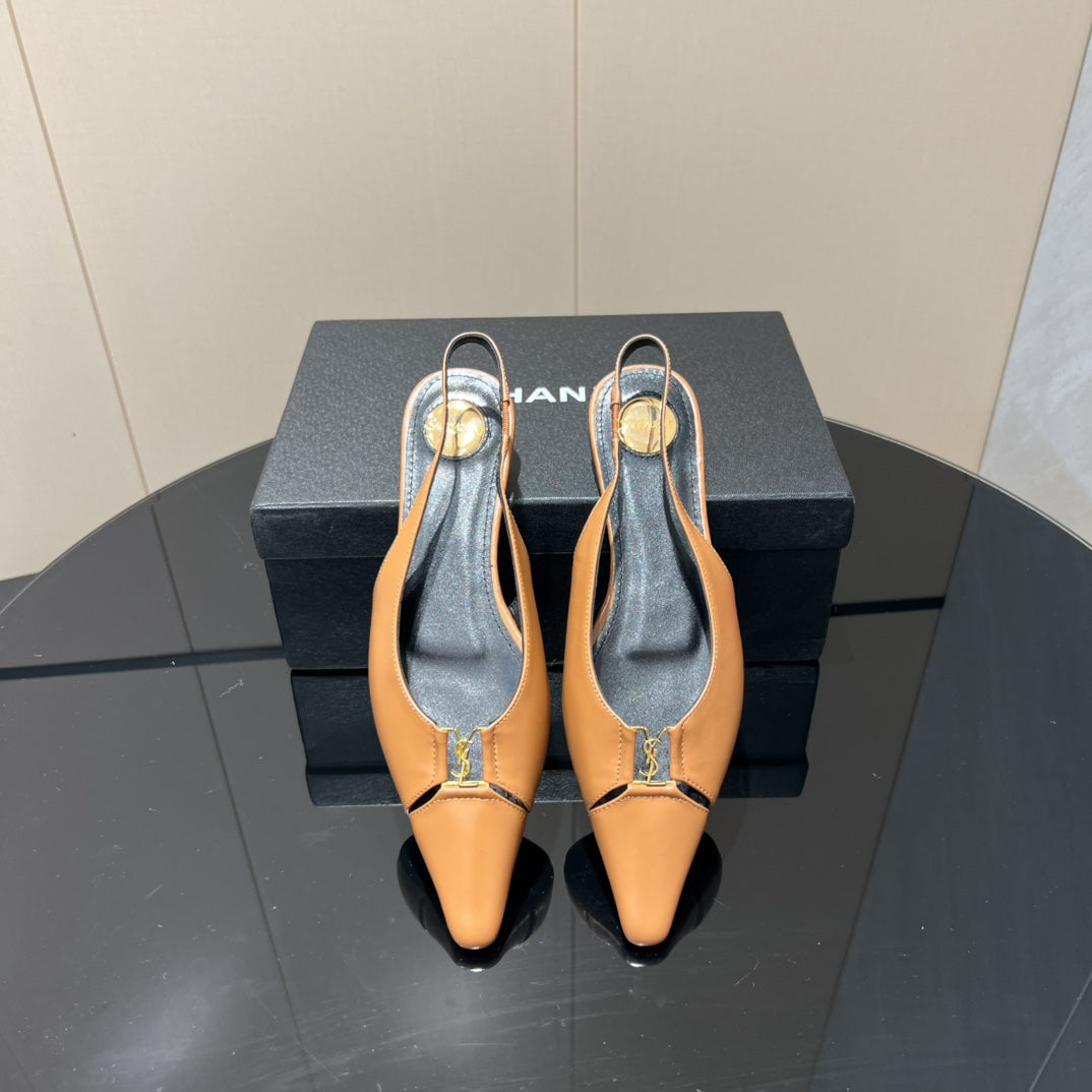 YSL SLINGBACK FLATS 25S IN MUTED ORANGE LAMBSKIN WITH GOLD HARDWARE - 35