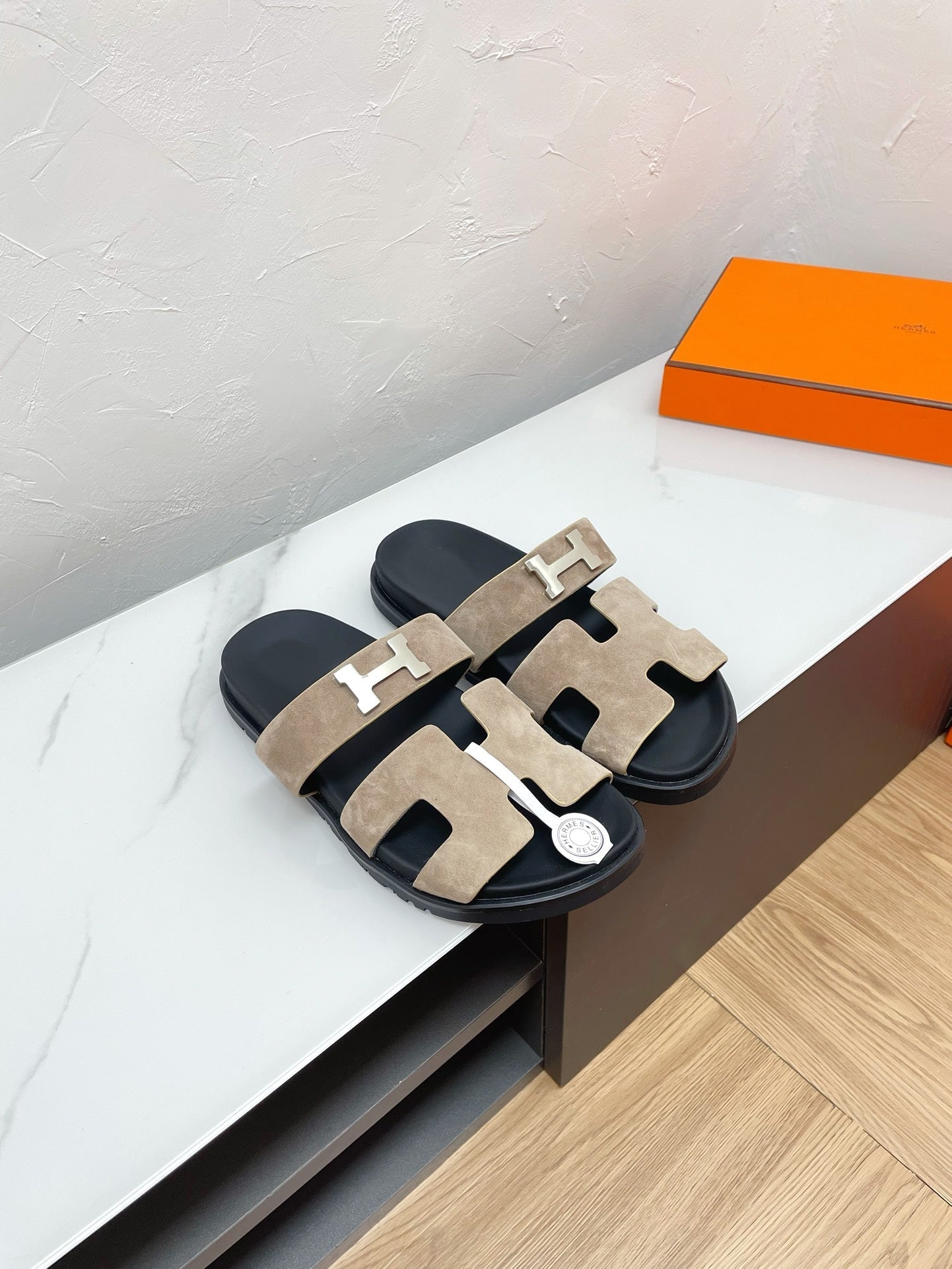 CHYPRE SANDAL LIGHT GRAY SUEDE WITH H BUCKLE - 34