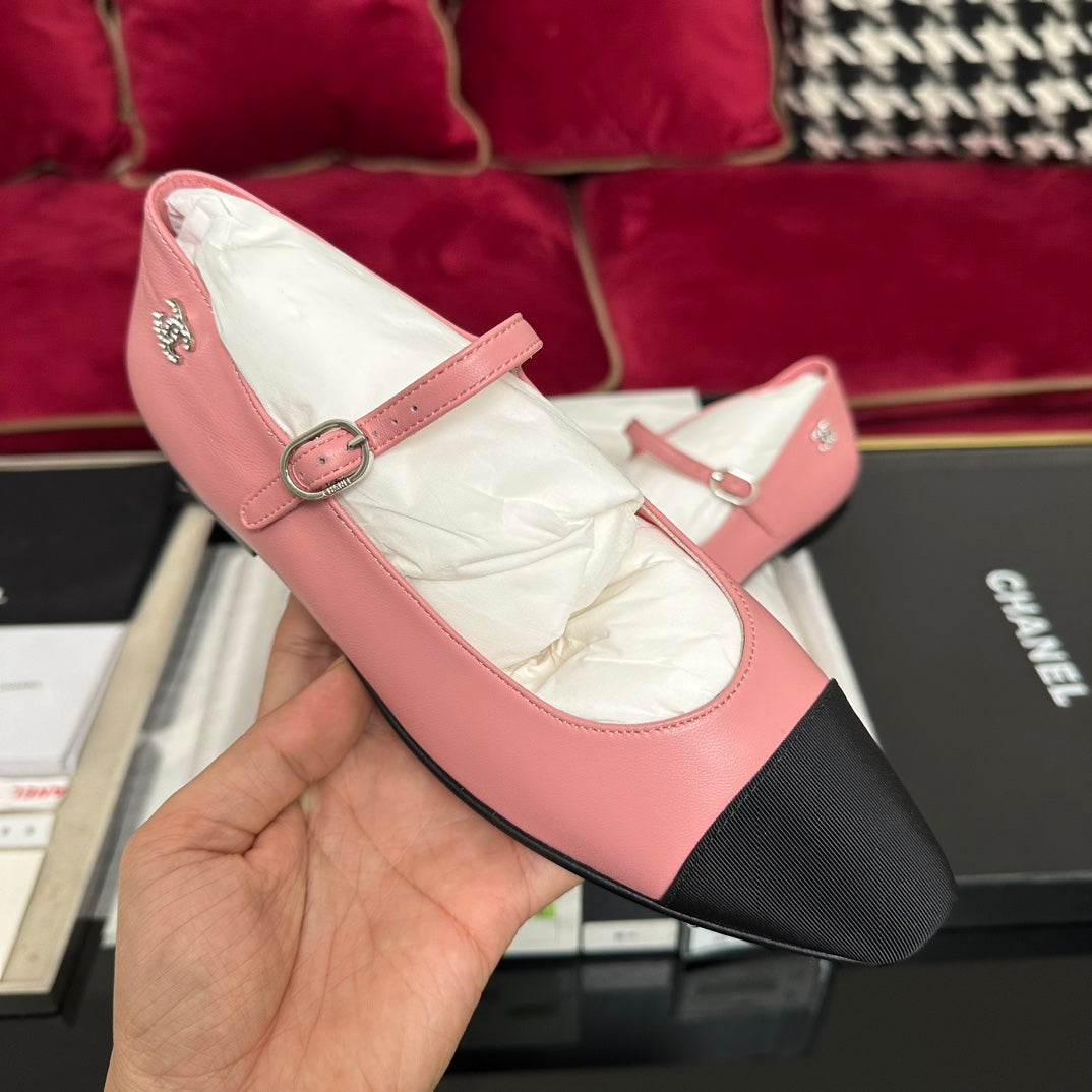 MARY JANE HOT PINK CALFSKIN AND BLACK SATIN - 35