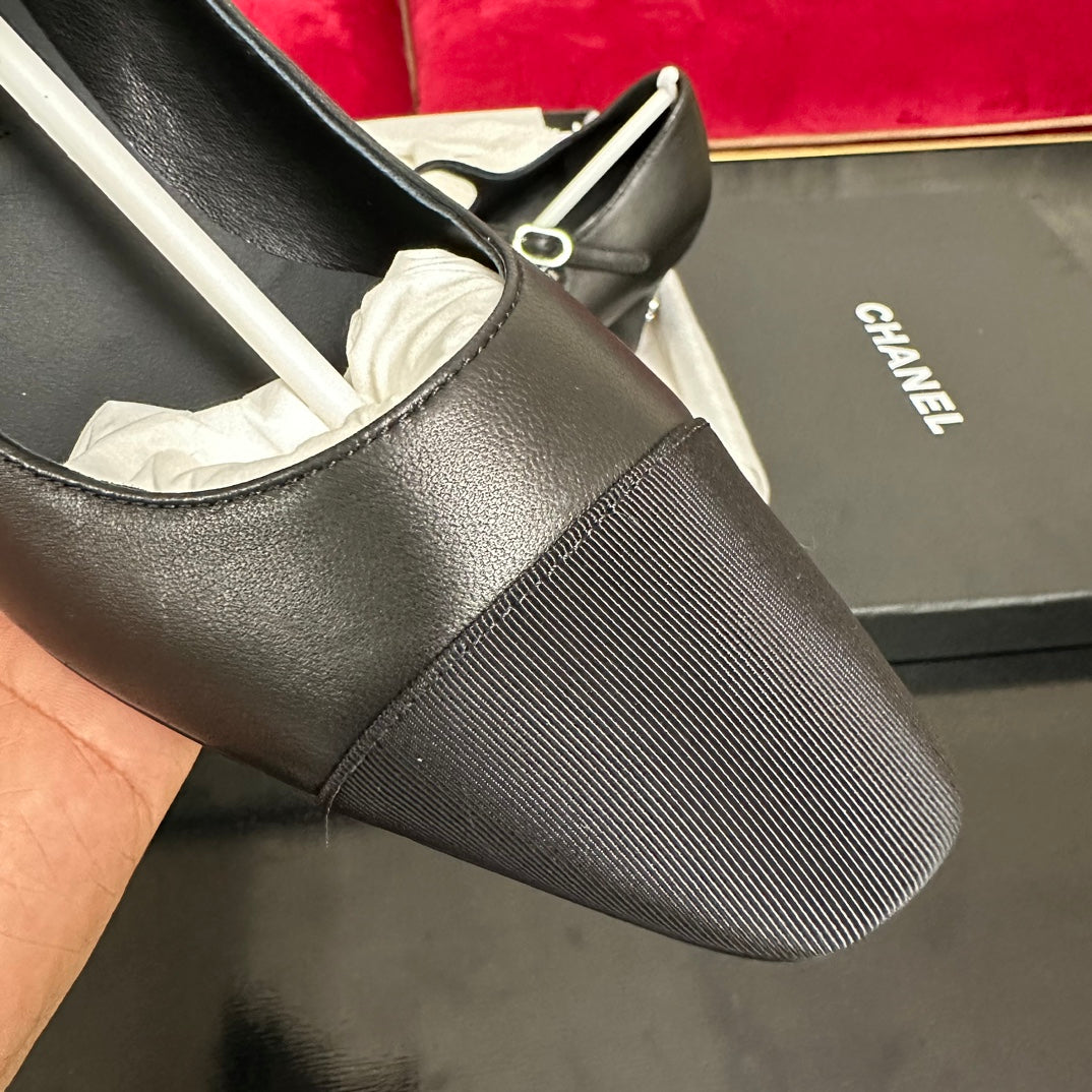 HIGH MARY JANE IN BLACK CALFSKIN AND SATIN - 35