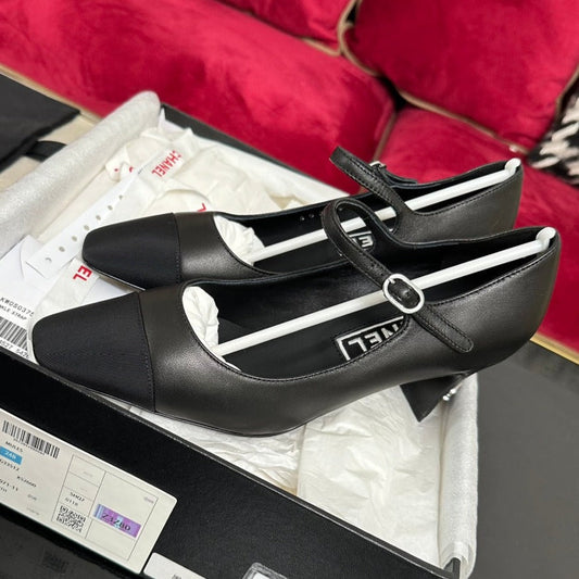 HIGH MARY JANE IN BLACK CALFSKIN AND SATIN - 35