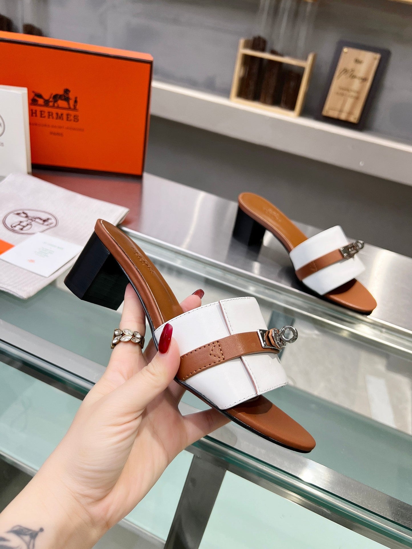 GIGI 50 SANDAL TAWNY MIX WHITE CALFSKIN - 35