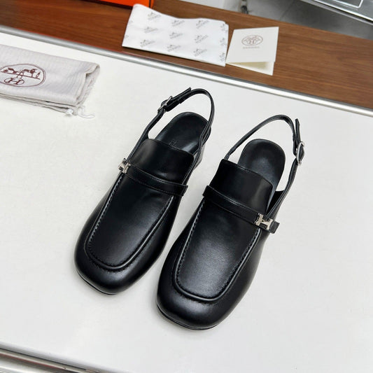 SQUARE TOE SLINGBACK BLACK CALFSKIN - 35
