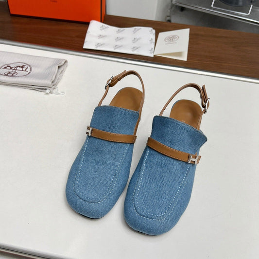 SQUARE TOE SLINGBACK DENIM CALFSKIN - 35