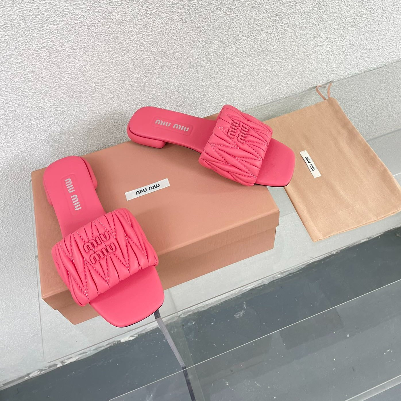 Women's Rose Red Leather Slippers - 35