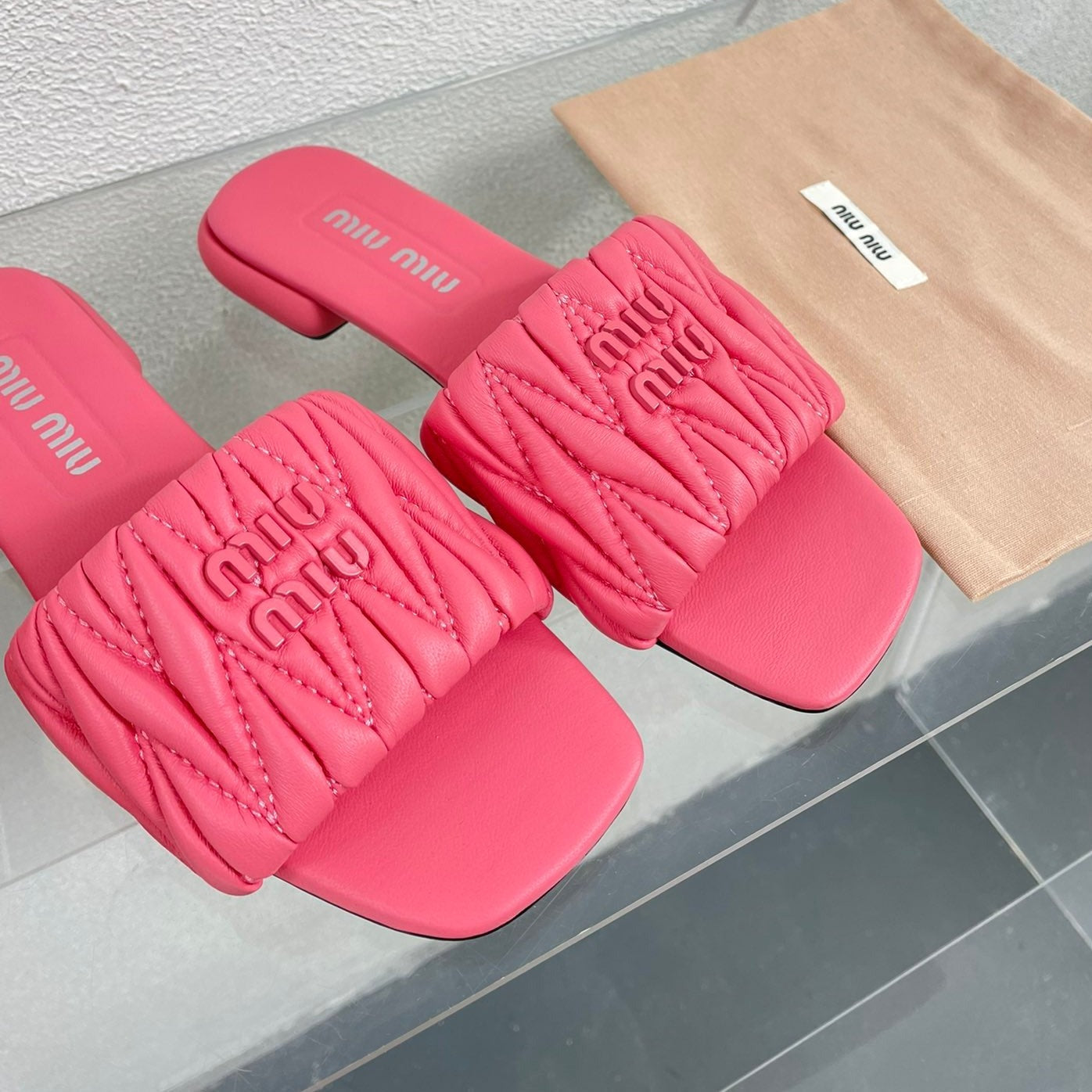 Women's Rose Red Leather Slippers - 35